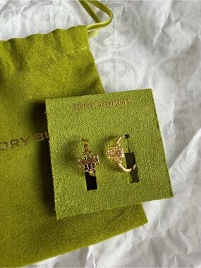 Tory Burch Britten Hoop Earrings Gold Huggies Mini Hoops